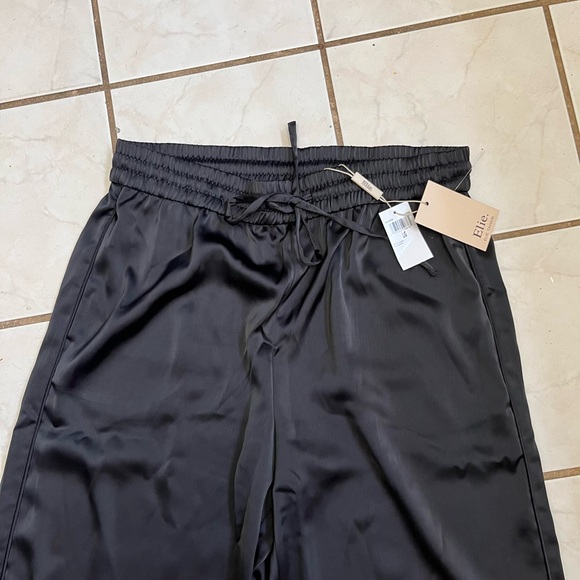 ELIE. ELIE TAHARI NWT! Black Satin Silky High Rise Drawstring Wide Leg Pants L - Picture 7 of 10